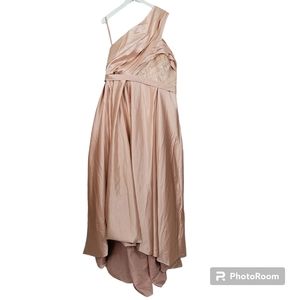 Hebeos ALine Princess Satin Sleeveless Ruched One-Shoulder Sweep Train 22W NWT
